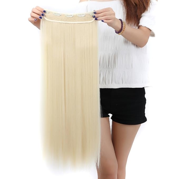 S-noilite Salon 26" Straight Bleach Blonde One Piece 5 Clips Clip In Hair Extensions Fashion Design Lady Women 5A Synthetic(Bleach Blonde)