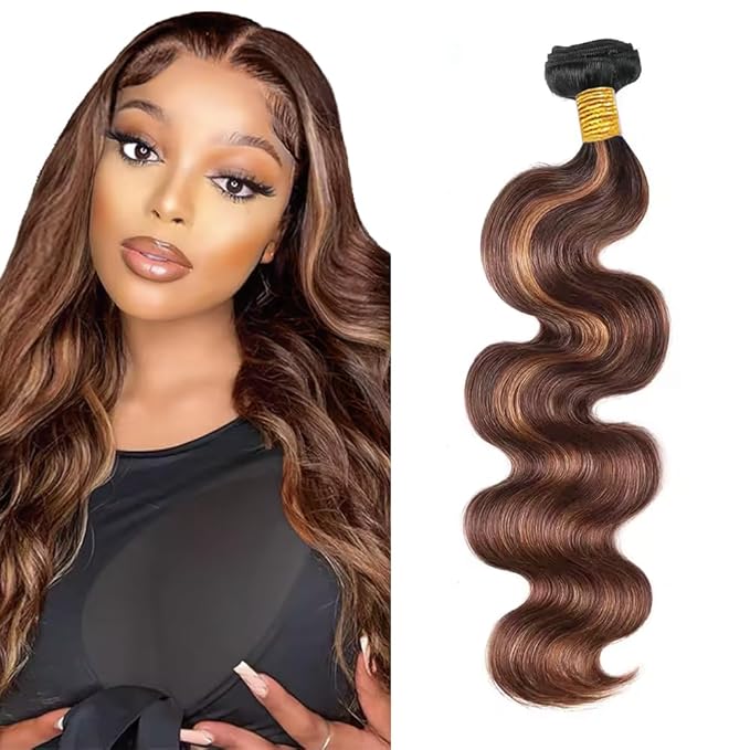 4 30 Human Hair Bundles Brown Body Wave Bundles Brazilian Virgin Hair 1 Bundle 34 Inch Highlight Bundle Human Hair Weave
