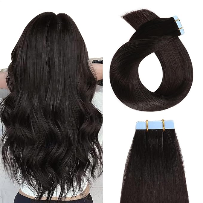 YILITE Off Black Tape in Hair Extensions Human Hair,20 inch 20pcs 50g Silky Straight Tape ins,Seamless Skin Weft Tape in Human Hair Extensions,Natural Black Tape in Extensions Real Human Hair