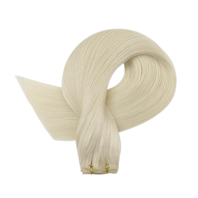 Fshine Genius Weft Extensions Human Hair Remy Straight Hair Weft Hand Tied Extensions Sew in Silky 22 Inch 60G Sew in Blonde