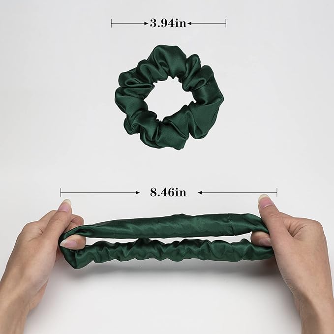 Silk Scrunchies for Hair 100% Mulberry Silk Hair Ties 3 Pack(White, Peacock Blue, Emerald)