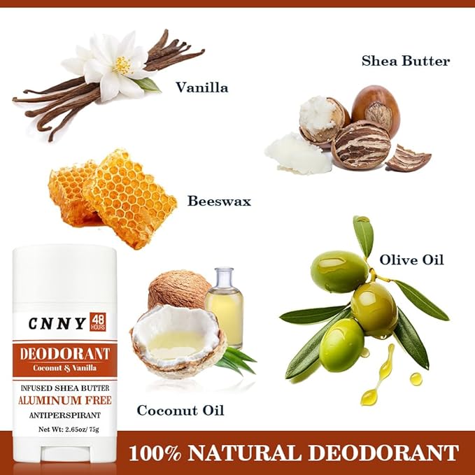 CNNY Coconut & Vanilla Deodorant for Women & Men, 48-Hour Odor & Sweat Protection, Moisturizing Formula and Antiperspirant for Skin 75g