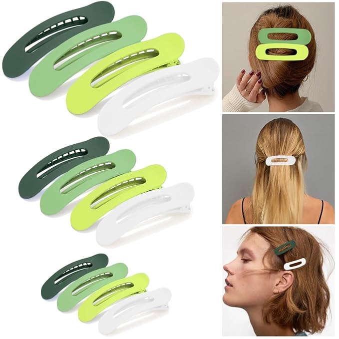 Large Duck Billed Hair Clips, Ahoney 12 Pack Alligator Clips for Thin & Thick Hair - 3 Sizes Lay Down Banana Clips, Hair Styling Accessories for Women Girls (Green)