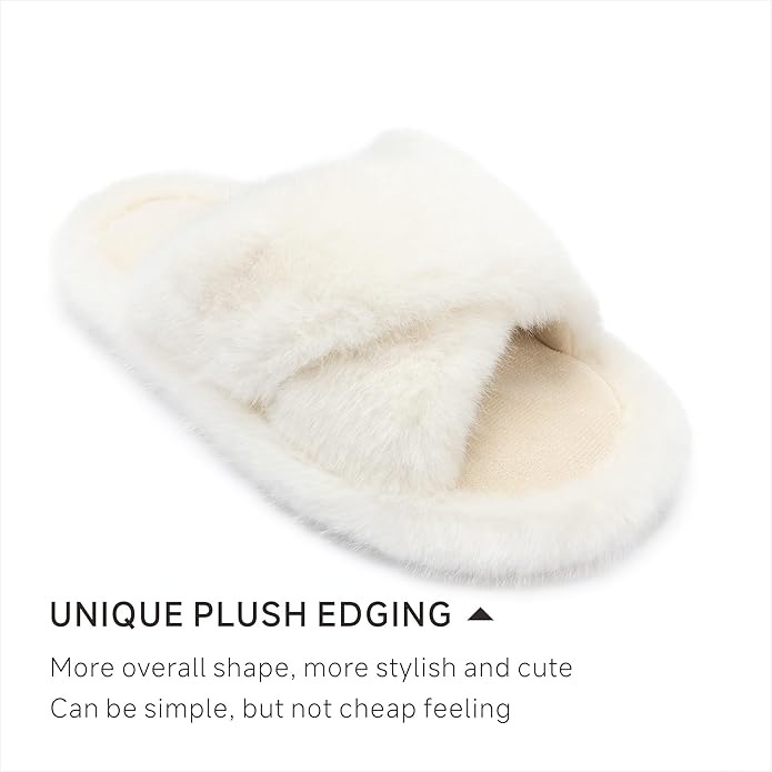 Chantomoo Womens Slippers Memory Foam Fuzzy Cross Band Faux Fur Slippers for Women Gift