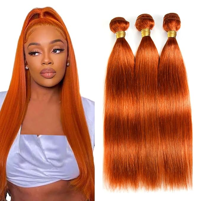 12 14 16 Inch Ginger Bundles Human Hair #350 Orange Straight 3 Bundle Unprocessed Brazilian virgin hair Weave Extensions Double Weft 50 Grams/Bundle Colored Ginger Bundles for Woman