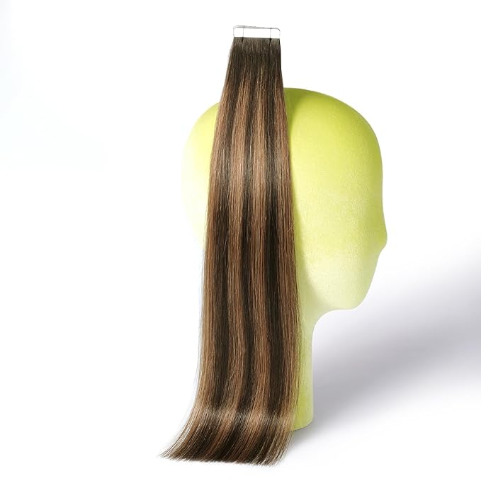 DNE Tape in Hair Extensions Real Human Hair 16 inches 20Pcs/40g/Pack Seamless Dark Brown to Chestnut Brown#T2-P2/6 Straight Invisible Double Sided Tape in Hair Extensions for Women/Girls