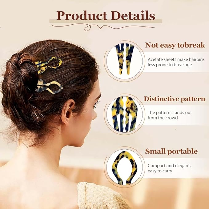 French Hair Pins for Women, Hair Pins for Majority Hair, Elegant Hair Clips for Women for Updos, Chignons French Twists, Double notch Locking Mechanism Anti-loosening Hairpins (2PCS Deep+Shallow)