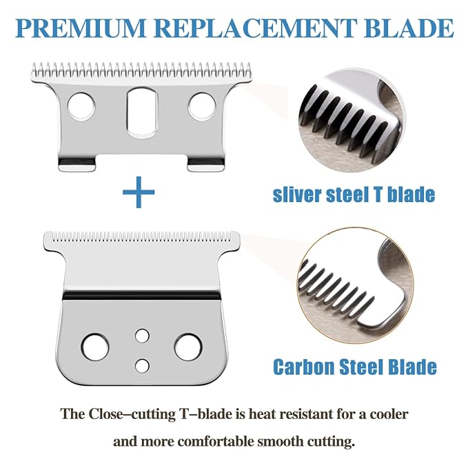3 Pack T Blade fits for Andis T Outliners Trimmer, Andis GTX Trimmer, Replacement Blade Compatible with Andis #04710 and Andis #04521 (sliver Steel T Blade + Carbon Steel Blade)