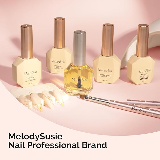 MelodySusie Top Coat Nail Glue Base Coat No Wipe Glossy Set Long Lasting Shine Finish Soak Off UV LED Nail Lamp Nail Art Design Manicure Kit Perfect Gifts for Women Girls 3 Pcs 15ml Clear