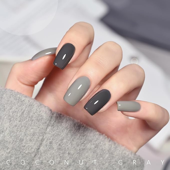 GAOY Gray Gel Nail Polish Set, 6 Colors Nude Brown Beige Soak Off UV Light Cure Gel Polish Kit for Salon and Nail Art DIY at Home
