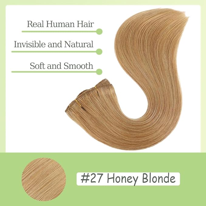 28 Inch #27 Blonde Clip in Hair Extensions - Real Remy Human Hair, 120g 7pcs, Honey Blonde Human Hair Extensions Clip ins for Women