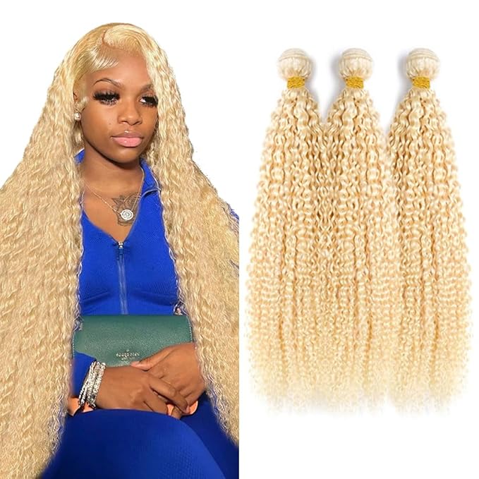 613 Bundle Human Hair Blonde Curly Bundles 8A Brazilian Virgin Hair 3 Bundles 12 14 16 Inch 613 Kinky Curly Bundle Human Hair Weave