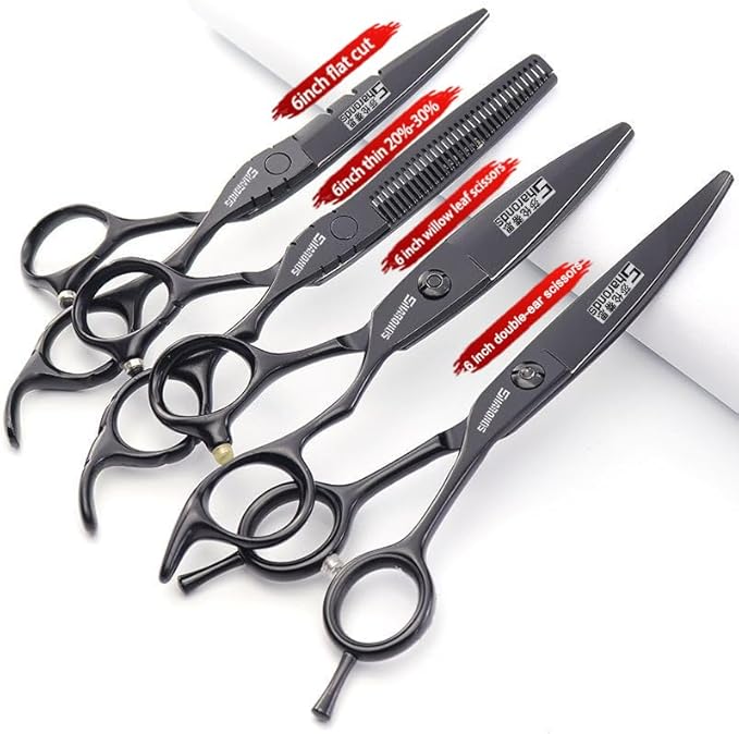 SHARONDS Hair Cutting Scissors Set, Hair Scissors, Thinning Scissors, Black, 6 Inches, 440C (6 Inches, 4 Pieces)