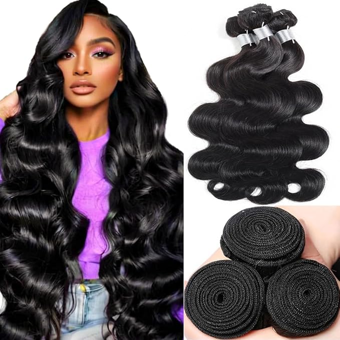 Body Wave Bundles Human Hair 20 22 24 Inch 3 Bundles Natural Color Brazilian Virgin Hair Weave 12A 100% Unprocessed Real Human Hair Extensions For Women
