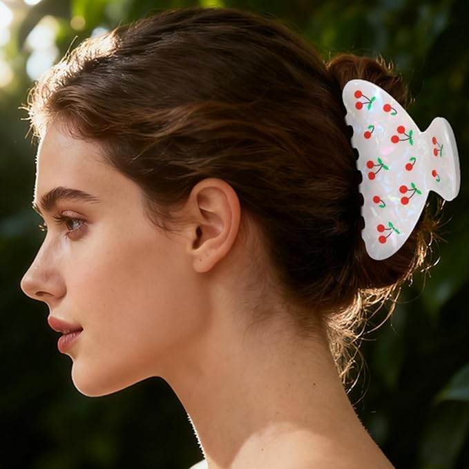OWIIZI Cherry Hair Clips for Women 3.5" Durable Acetate Cute Hair Claw Clips Ponytail Barrette Strong Hold Acrylic Hair Accessories for Girls Long Thick Hair
