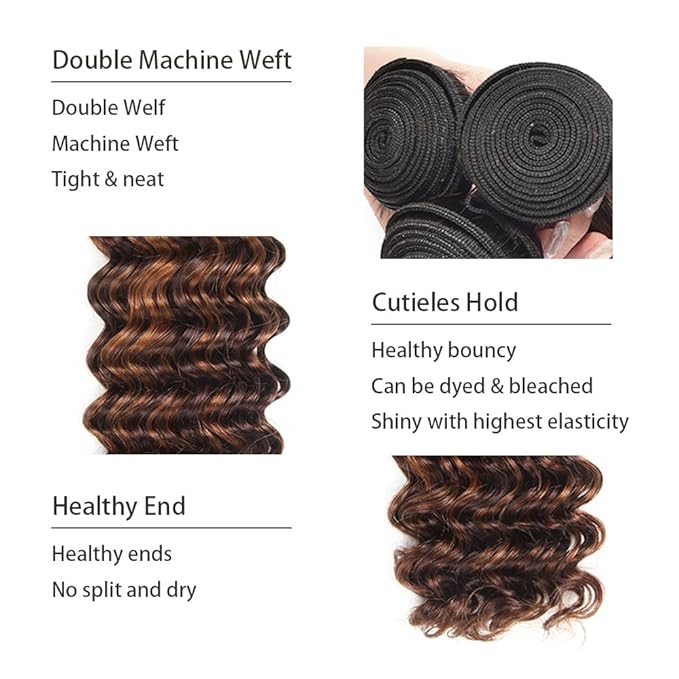 28 28 28 Inch P4/30 Bundle Highlight Deep Wave Bundles Human Hair Unprocessed Virgin Hair 3 Bundles Brown Mixed With Light Brown Bundle