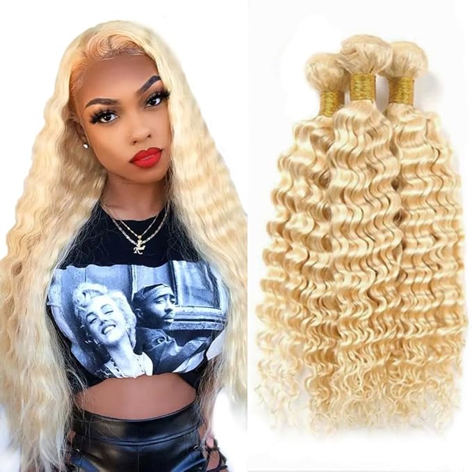 613 Bundle Blonde Deep Wave Bundles Human Hair 613 Deep Wave Bundle Brazilian Virgin Hair 30 32 34 Inch Blonde Bundles 300g