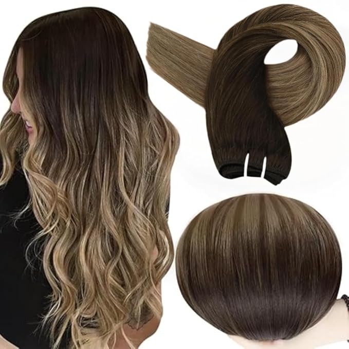 Full Shine Weft Hair Extensions Human Hair Sew In Extensions Remy Straight Hair For Women Balayage Hair Extensions Sew In 14 Inch 100G