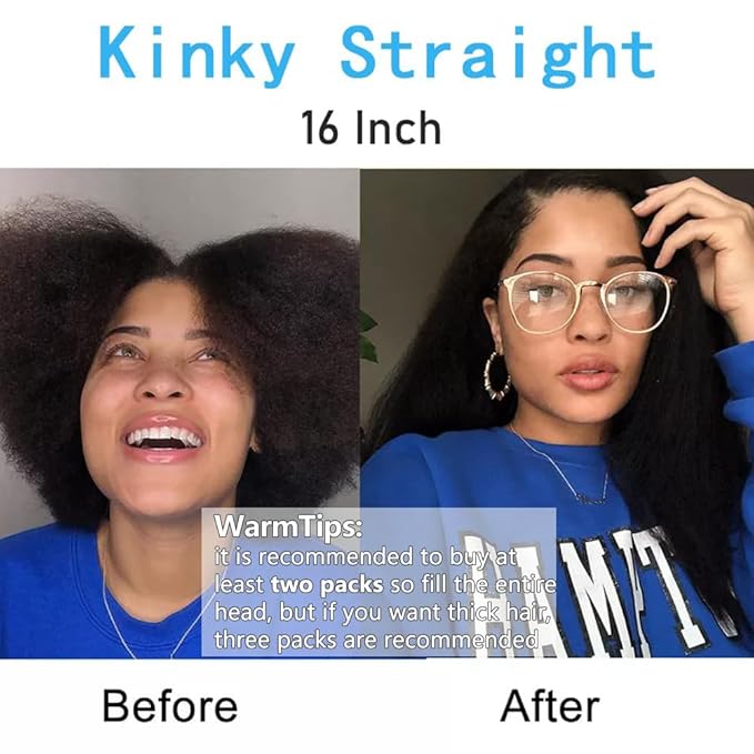 Kinky Straight Clip in Hair Extensions Real Human Hair 8Pcs Remy Human Hair Clip in Extensions for Women, Natural Human Hair 120g 16inch #1B Natural Black
