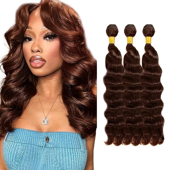 Brown Human Hair Bundles #4 Loose Wave Bundles Human Hair 14 16 18 inch #4 Loose Deep Wave Bundle Dark Brown Color 150g