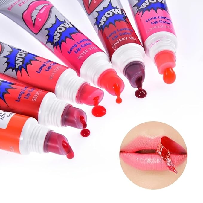 VeniCare Romantic 6 Colors Tattoo Magic Color Lip Stain Tint Long Lasting Lip Gloss Sets for Women Peel Off Colored Matte Sexy Color 1 SET
