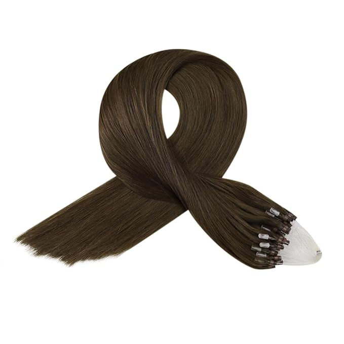 Full Shine Micro Loop Human Hair Extensions Color 2 Darkest Brown 20 Inch Straight Remy Hair add Length 50G with 7G Micro Beads Prebonded Micro Link Hair Extensions Human Hair