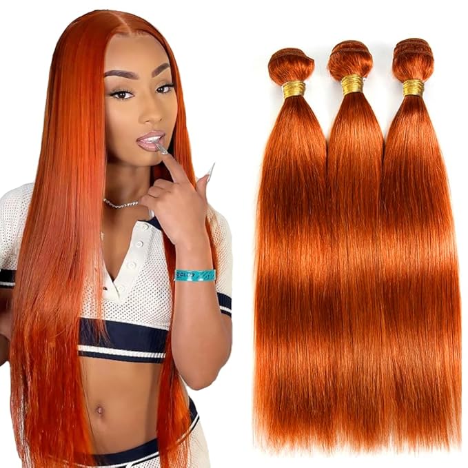 24 26 28 Inch Ginger Bundles Human Hair #350 Orange Straight 3 Bundle Unprocessed Brazilian virgin hair Weave Extensions Double Weft 50 Grams/Bundle Colored Ginger Bundles for Woman