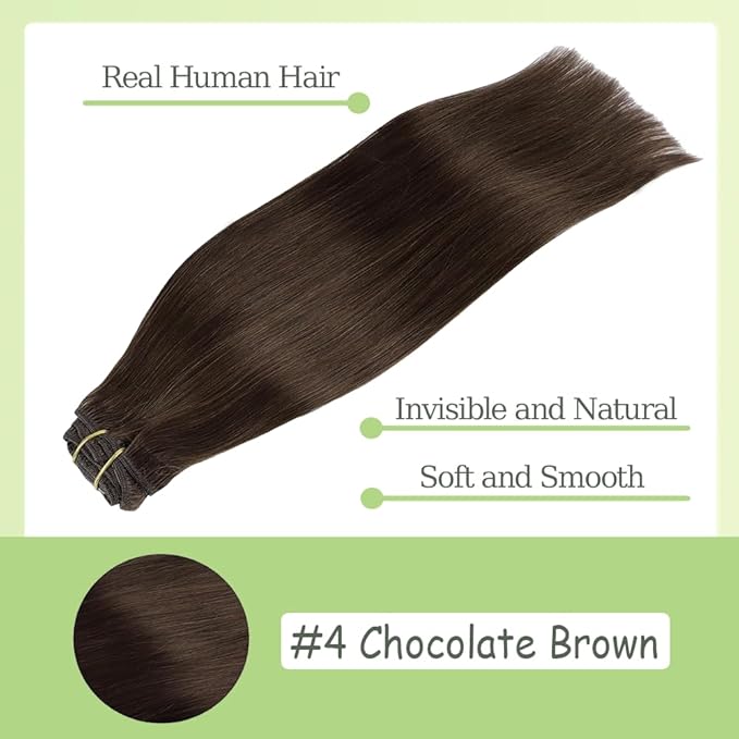 28 Inch #4 Brown Clip in Hair Extensions - Real Remy Human Hair, 120g 7pcs, Chocolate Brown Human Hair Extensions Clip ins for Women