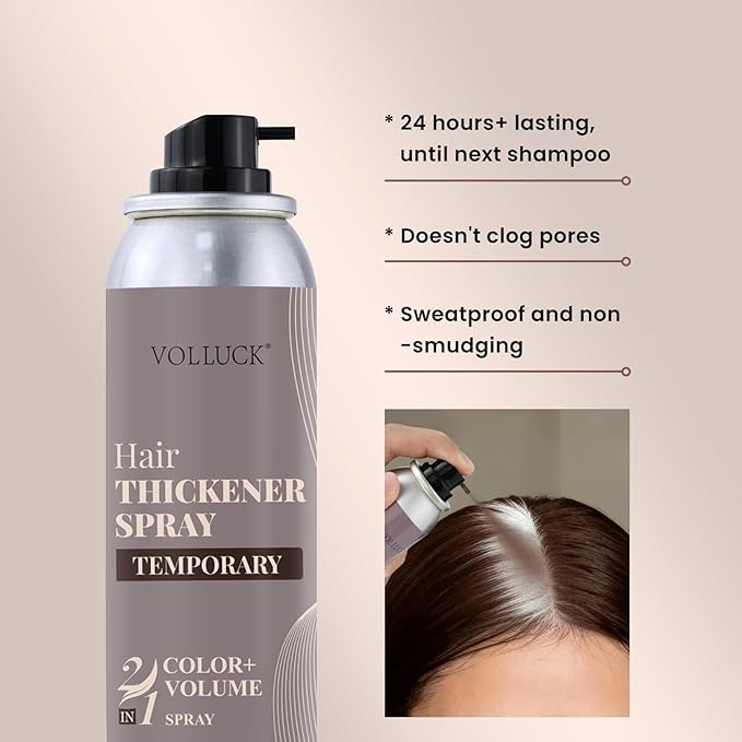VOLLUCK Hair Colored & Thickening Spray Dark Brown,Temporary Coloring Hair Thickener for Root Touch Up Spray, Grey Coverage Root Concealer for Women & Men, | Volumizing & Thickening |