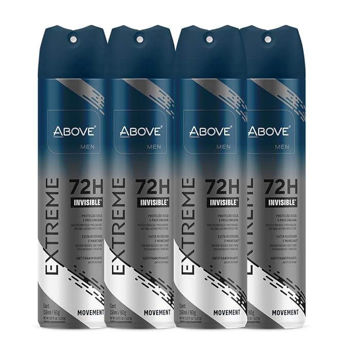 ABOVE Extreme Men Movement - 72H Deodorant Spray for Men(4 Pack) | Derma Clinical Antiperspirant, Whole Body Freshness | Long-Lasting Mens Body Spray Deodorant | No Stain, Alcohol and Aluminum-Free