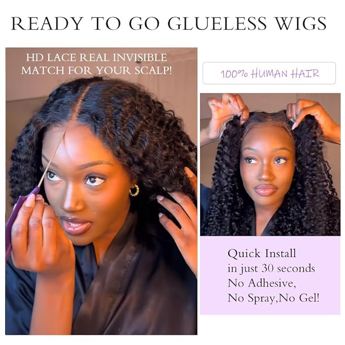 7x6 Burmese Curly Glueless Wigs Human Hair Pre Plucked Pre Cut 250% Density Drawstring Wig Human Hair 7x6 HD Lace Front Wigs Human Hair for Black Women Wear and Go Glueless Wig Natural Color 30inch