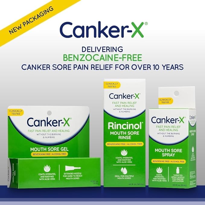 Canker-X Mouth Sore Gel, Fast Pain Relief & Healing for Canker Sores, Cheek Bites and Oral Abrasions, Oral Pain Relief Gel, Benzocaine-Free and Alcohol-Free, Adults and Kids 6+ Years, 0.28 fl oz