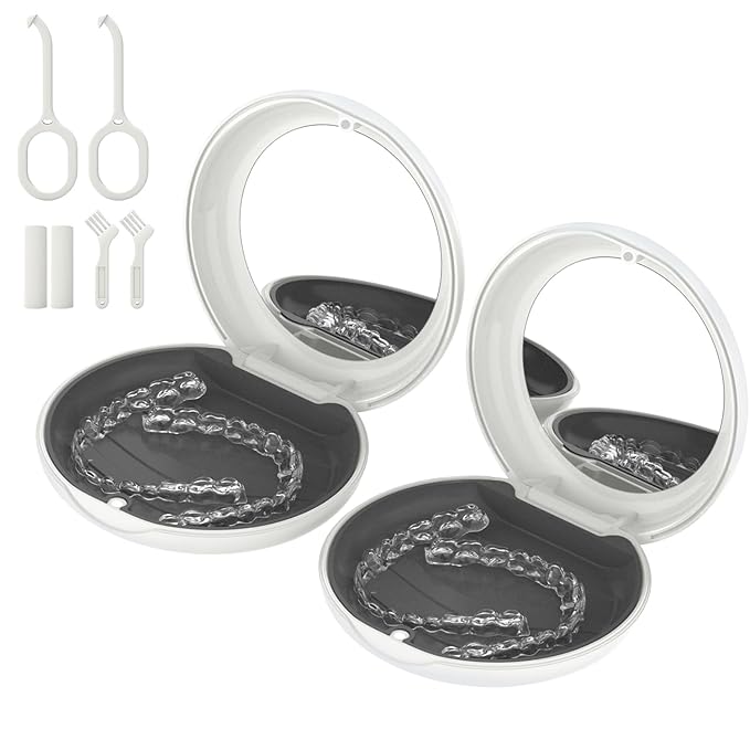 2Pack Retainer Case with Mirror, Compatible with Invisalign, Orthodontic Aligner Case with Removal Tool and Brush, White