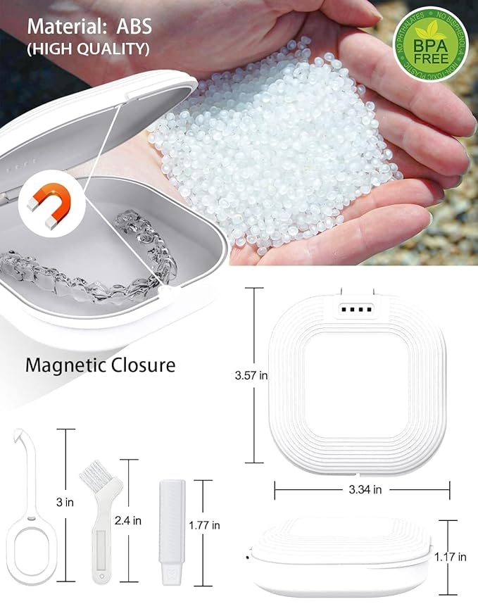 HEMILAB® Retainer Case with Mirror, Slim Aligner Case with Vent Holes, Compatible with Invisalign, Mouth Guard Box with Retainer Removal Tool, White