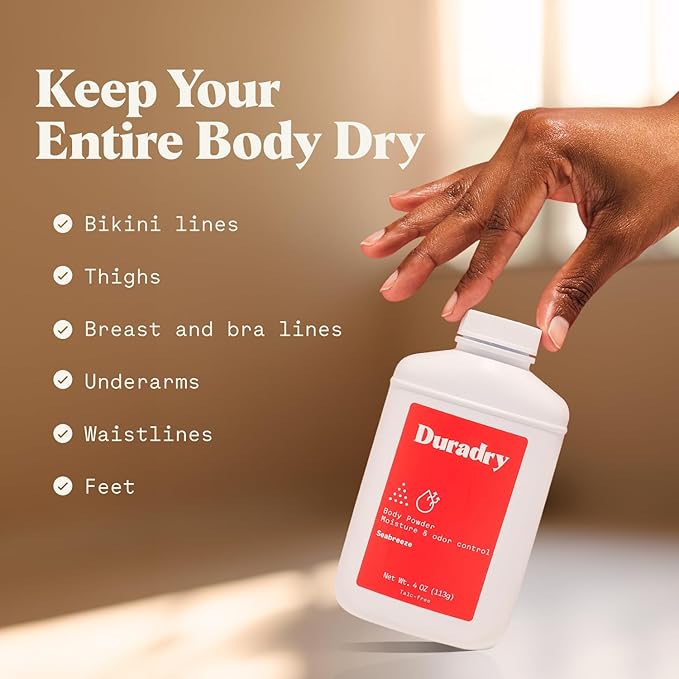 All-Natural Body Powder - Moisture & Odor Control, Sweat Absorbing, Anti-Chaffing, Talc-Free, Prevents and Eliminates Body Odor Naturally - Seabreeze Fragrance