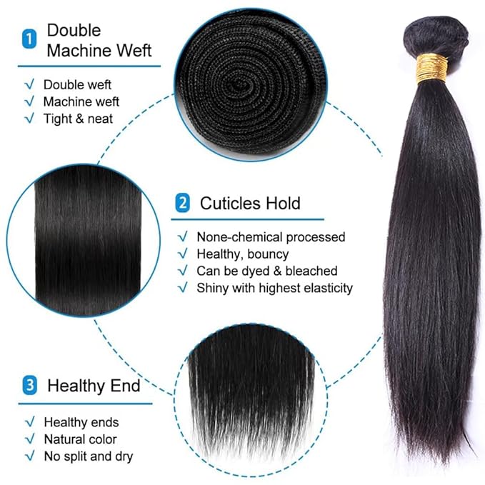 12A Brazilian Virgin Straight Bundles Human Hair 100% Unprocessed Weave Human Hair Bundles 26 28 30 Inch Natural Color Double Weft