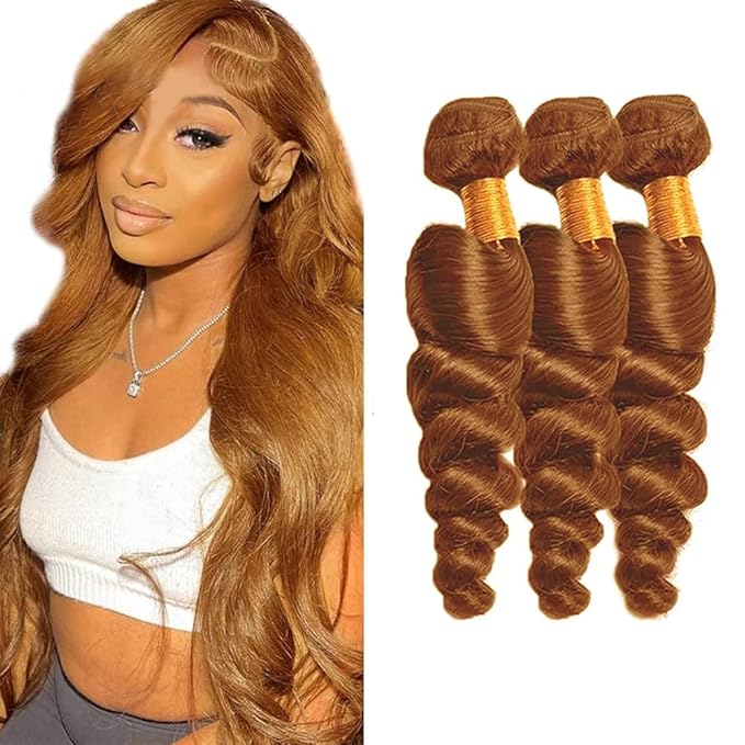 30 32 34 Inch Brown Bundles Color 30 Loose Wave Bundles Brazilian Virgin Remy Hair 3 Bundles Light Brown Loose Wave Bundles Hair Extensions 150g