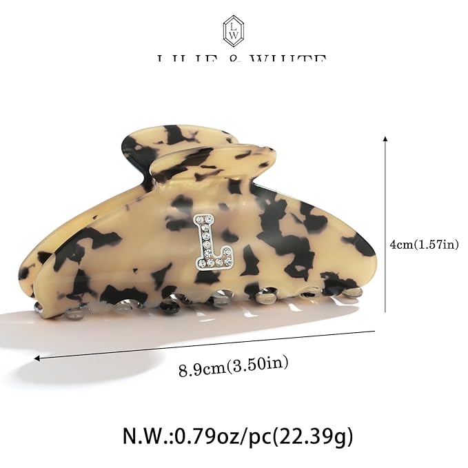 LILIE&WHITE Christmas Gift Tortoise Initial Hair Clips For Women With Letter Rhinestone Hair Claws Trendy Monogram Claw Clips For Thick Hair Alphabet L
