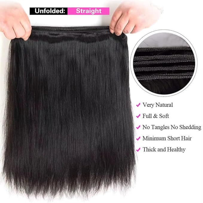 Straight Bundles Human Hair 100% Unprocessed Virgin Remy Hair 16A Straight Quick Weave 3 Bundles for Black Women Natural Color