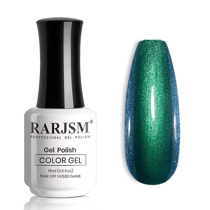 RARJSM Chameleon Glitter Gel Nail Polish Blue to Green Color Changing Pigments Gel Polish 15ML Multichrome Holographic Sparkle Shimmer Nail Gel Varnish Soak Off Curing Requires DIY at Home Salon