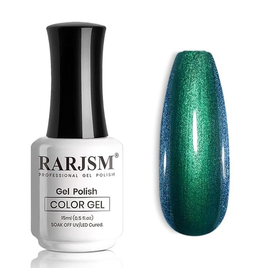 RARJSM Chameleon Glitter Gel Nail Polish Blue to Green Color Changing Pigments Gel Polish 15ML Multichrome Holographic Sparkle Shimmer Nail Gel Varnish Soak Off Curing Requires DIY at Home Salon