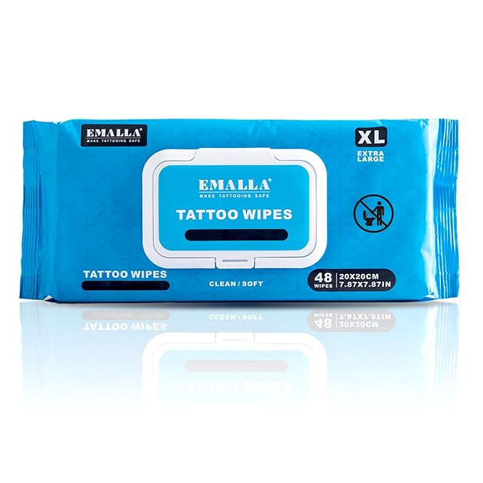 Emalla Tattoo Wipes, Extra Large 48pcs All in One Premium Tattoo Care Wipes to Clean Skin and Tattoo Aftercare Tattoo Supplies
