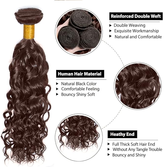 28 30 32 inch #4 Human Hair Bundles Brown Water Wave Bundles #4 Wet and Wavy Bundle Chocolate Brown Bundle