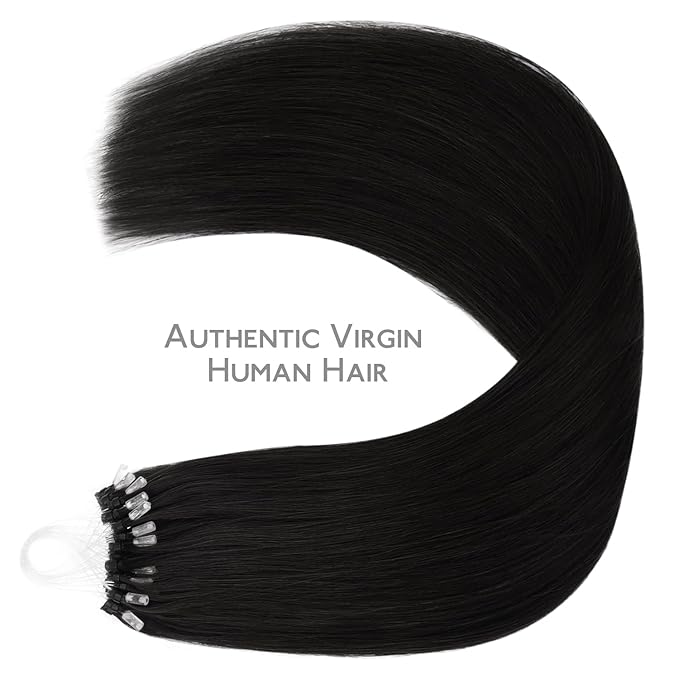 WENNALIFE Microlink Hair Extensions Human Hair, 50g 50s 24 Inch Jet Black Remy Micro Bead Hair Extensions Real Human Hair Micro Link Micro Loop Micro Ring Hair Extensions Invisible Straight Microlinks