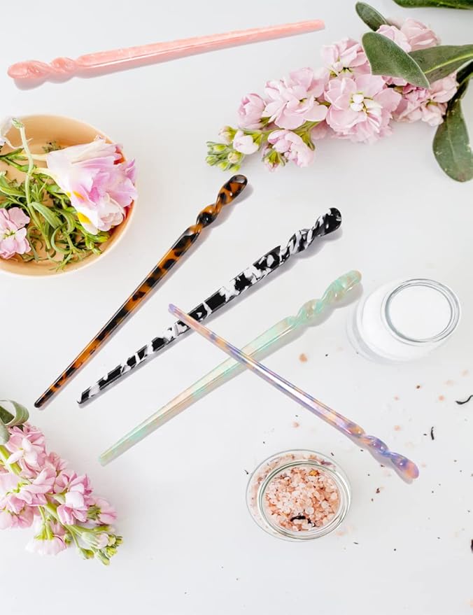 Acetate Tortoise Shell Hair Sticks - Leopard Print Hair Pins, 12 Pieces for Long Hair - Chinese Hair Styling Accessories for Women & Girls