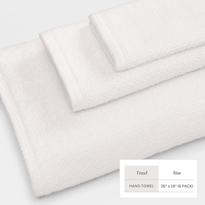 Great Bay Home 100% Cotton 6 Pack 26x16 Hand Towel Set - Absorbent, Quick-Drying, Durable Towels for Bathroom Decor - Low-Twist, Two-Ply Fibers (Ivory)
