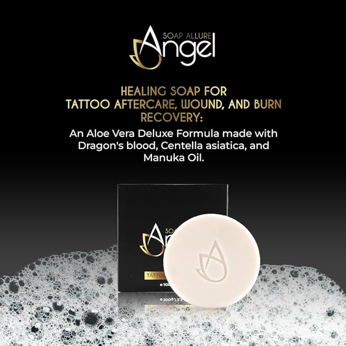 Tattoo Aftercare Organic Cleansing Bar 100g - Vegan Skincare for Piercing, Tattoos, and PMU, Tattoo Soap Bar with Aloe and Dragons Blood Good Skin Care Products., Black