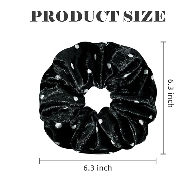 2-Piece Velvet Hair Scrunchies, Big Non Slip Polka Dot Hair Ties for Daily Styling, Parties & Workouts, No Damage Scrunchy Ponytail Holders Hair Accessories for Women & Girls (Black & Gray)