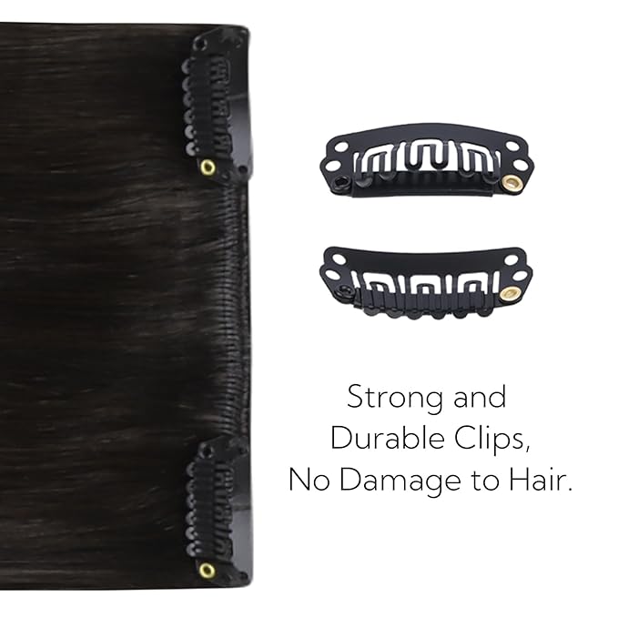 HOTBANANA Clip in Hair Extensions Real Human Hair, 5Pcs 70g 18 Inch Dark Brown to Chestnut Brown and Dirty Blonde Highlighted Straight Remy Clip in Extensions