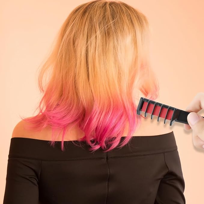 Festive Fun Hair Chalk Combs, 12 Colors Instant Washable Hair Color Comb for Girls Women, Temporary Hair Color Dye for Hair DIY Party Christmas Birthday Gifts (6 colors)